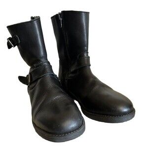Enzo Tesoti Women's US4 EU34 Leather Double Buckle Zip‎ Up Faux Fur Lining Boots
